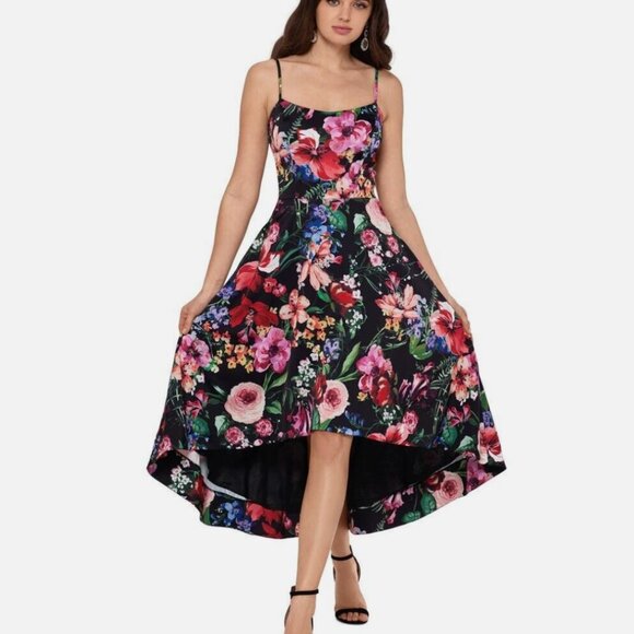 NWT Xscape floral Hi Low Floral Cocktail Dress Small (MSRP $189) - Picture 2 of 7